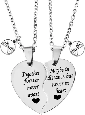 MJartoria BFF Necklace for 2-Valentines Heart Matching Necklace Best Friends Pendant Friendship Necklace Set of 2 Birthday Gifts (Silver, together forever-promise)