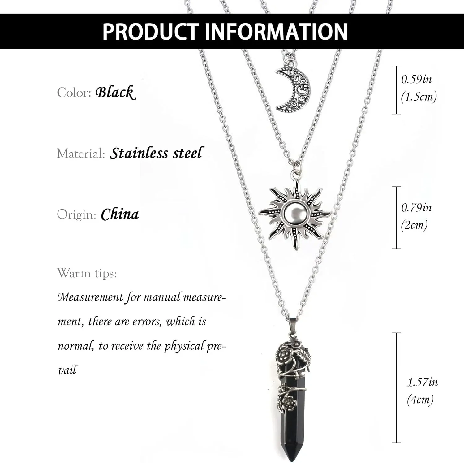 MJartoria Gothic Necklaces Chakra Sun and Moon Charm Pendant Layered Choker Necklace Set Gothic Jewelry for Women