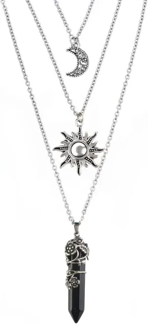 MJartoria Gothic Necklaces Chakra Sun and Moon Charm Pendant Layered Choker Necklace Set Gothic Jewelry for Women