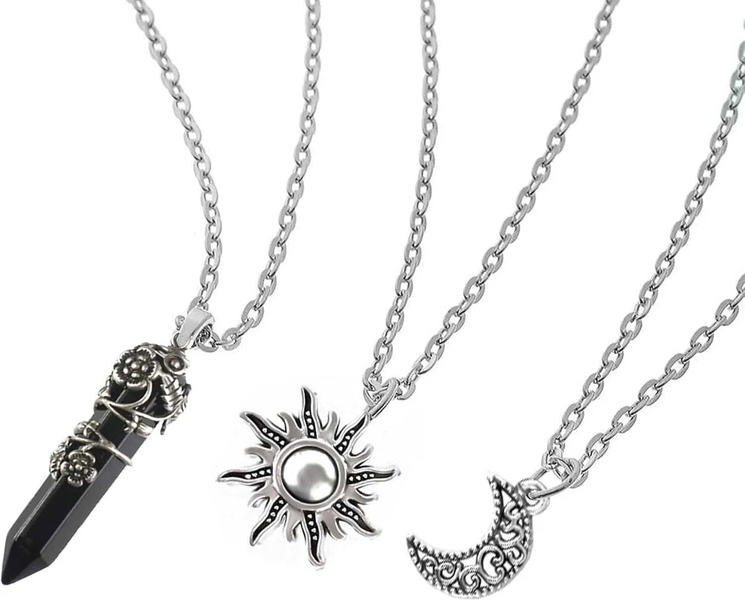 MJartoria Gothic Necklaces Chakra Sun and Moon Charm Pendant Layered Choker Necklace Set Gothic Jewelry for Women