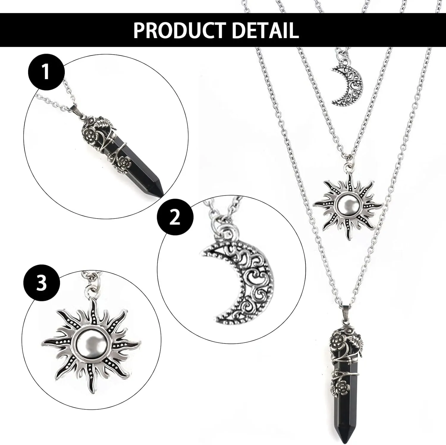 MJartoria Gothic Necklaces Chakra Sun and Moon Charm Pendant Layered Choker Necklace Set Gothic Jewelry for Women