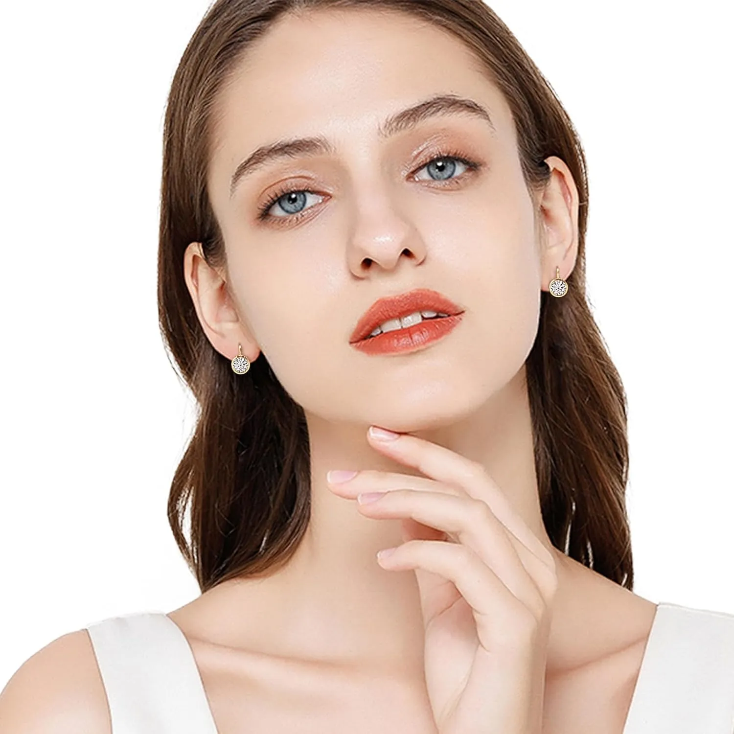 Moissanite Earrings for Women, 3 Stone/Solitaire Lab Imitation Diamond Open Hoop Earrings, 18K White Gold Plated D Color Round Cut 925 Sterling Silver Earrings, GRA Certified, Jewelry Box Packed