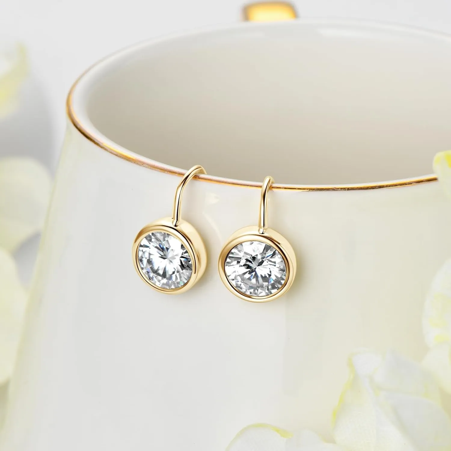 Moissanite Earrings for Women, 3 Stone/Solitaire Lab Imitation Diamond Open Hoop Earrings, 18K White Gold Plated D Color Round Cut 925 Sterling Silver Earrings, GRA Certified, Jewelry Box Packed