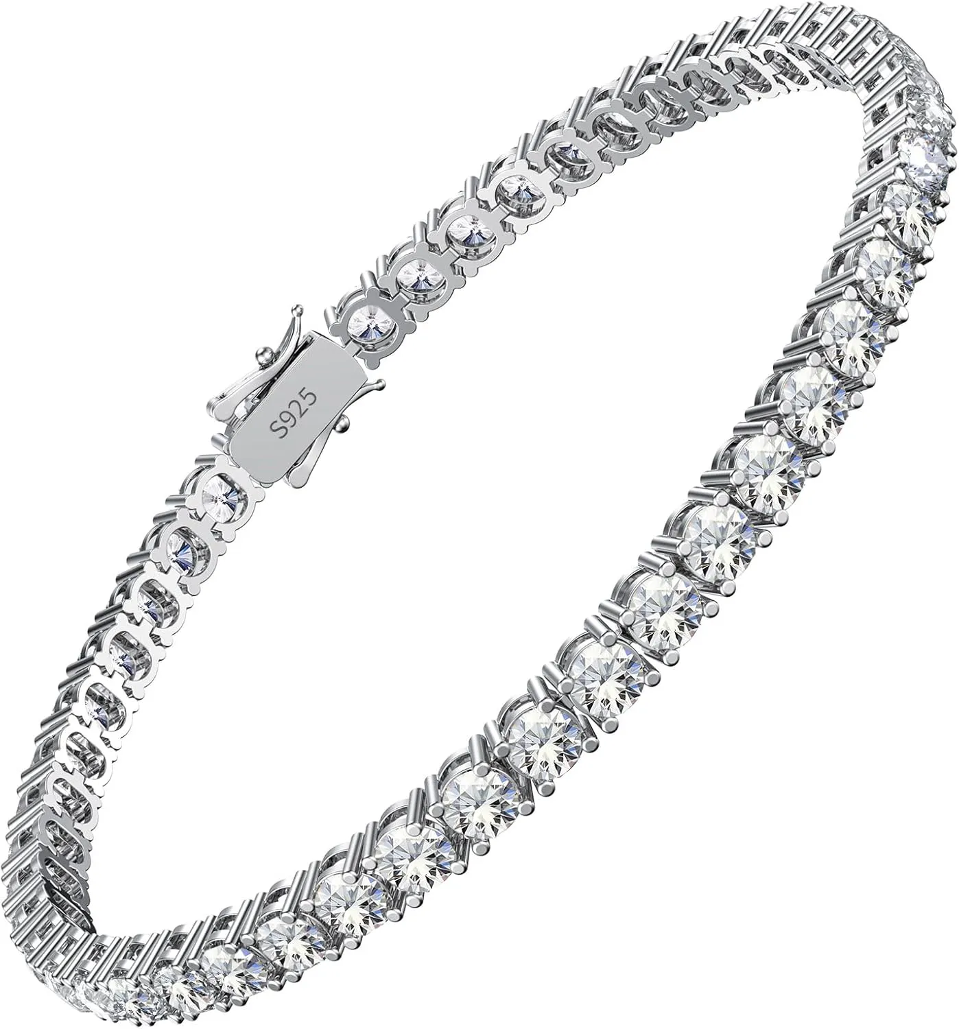 Moissanite Tennis Bracelet,10.5-14 Carats Lab Grown Diamond Tennis Bracelet for Women 18k White Gold Plated 925 Sterling Silver Men's Bracelet 4mm D Color VVS1 Round Cut Moissanite Bracelet for Women Men Jewelry Gift (3mm-6.5 Inch bracelet)