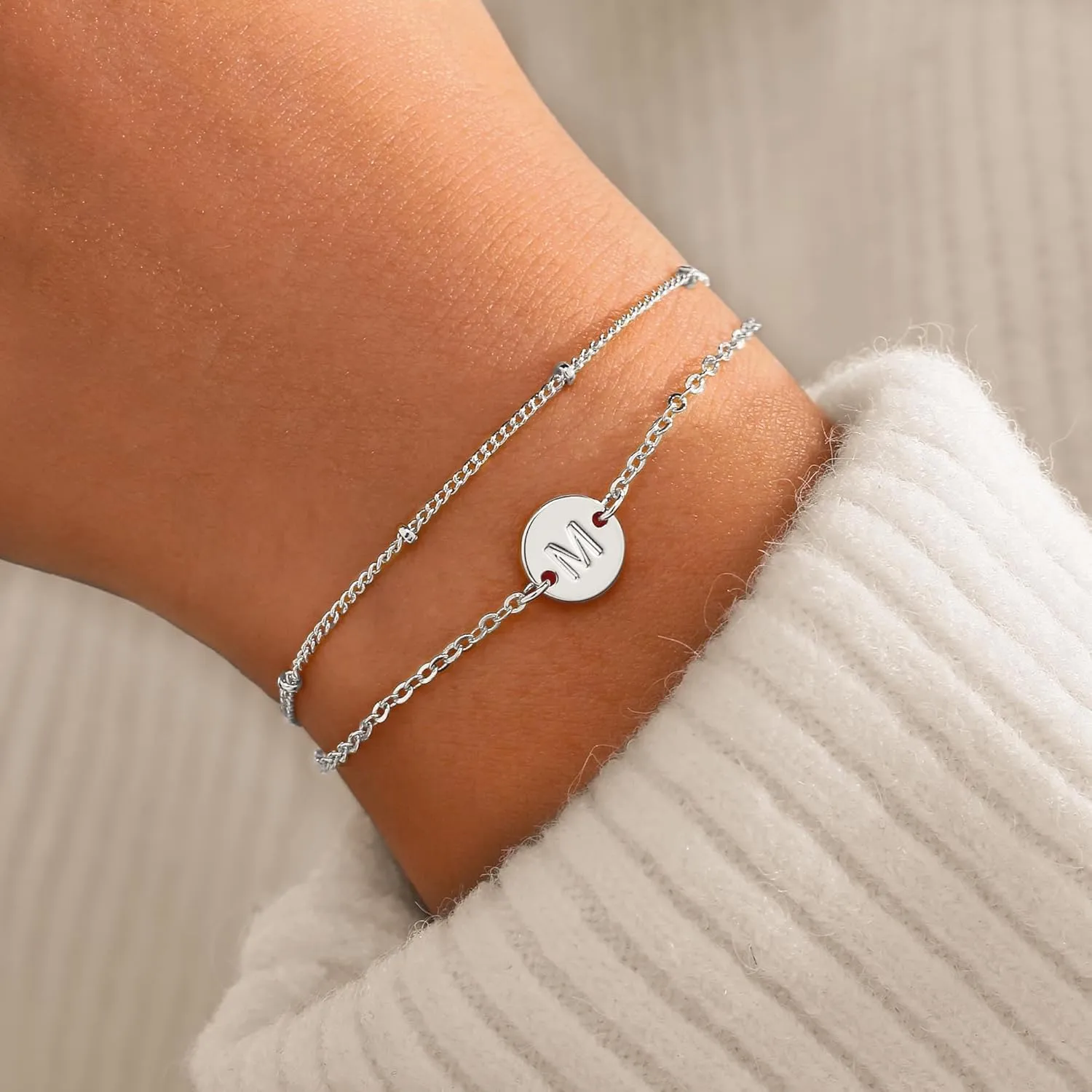 MONOZO Gold Bracelets for Women Jewelry Gifts - Dainty 18K Real Gold Plated Disc Monogram Letter A-Z Initial Bracelets for Women Trendy Personalized Letter Bracelet Jewelry Gifts for Her