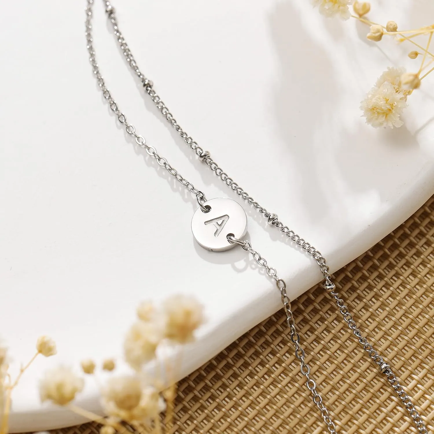 MONOZO Gold Bracelets for Women Jewelry Gifts - Dainty 18K Real Gold Plated Disc Monogram Letter A-Z Initial Bracelets for Women Trendy Personalized Letter Bracelet Jewelry Gifts for Her