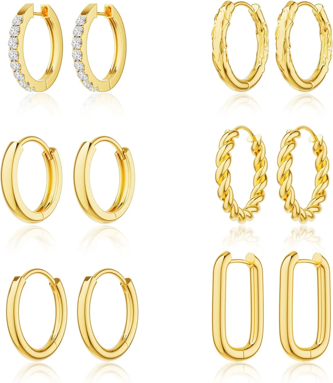 Moodear 6 Pairs Gold Hoop Earrings Set for Women 14K Gold Plated Hypoallergenic Thick Huggie Hoop Earrings Trendy Small Chunky Earrings Jewelry Gifts