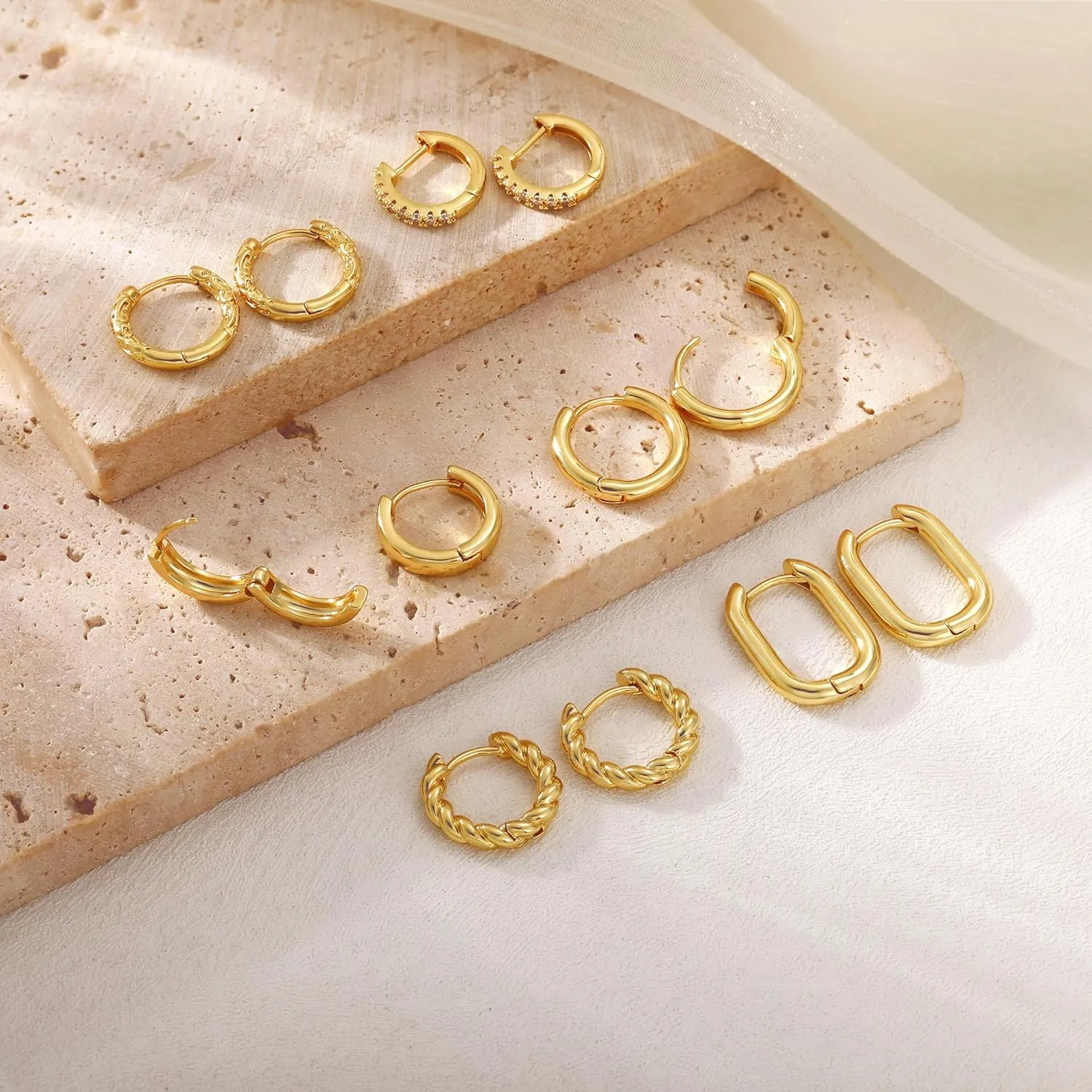 Moodear 6 Pairs Gold Hoop Earrings Set for Women 14K Gold Plated Hypoallergenic Thick Huggie Hoop Earrings Trendy Small Chunky Earrings Jewelry Gifts