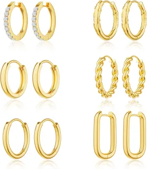Moodear 6 Pairs Gold Hoop Earrings Set for Women 14K Gold Plated Hypoallergenic Thick Huggie Hoop Earrings Trendy Small Chunky Earrings Jewelry Gifts