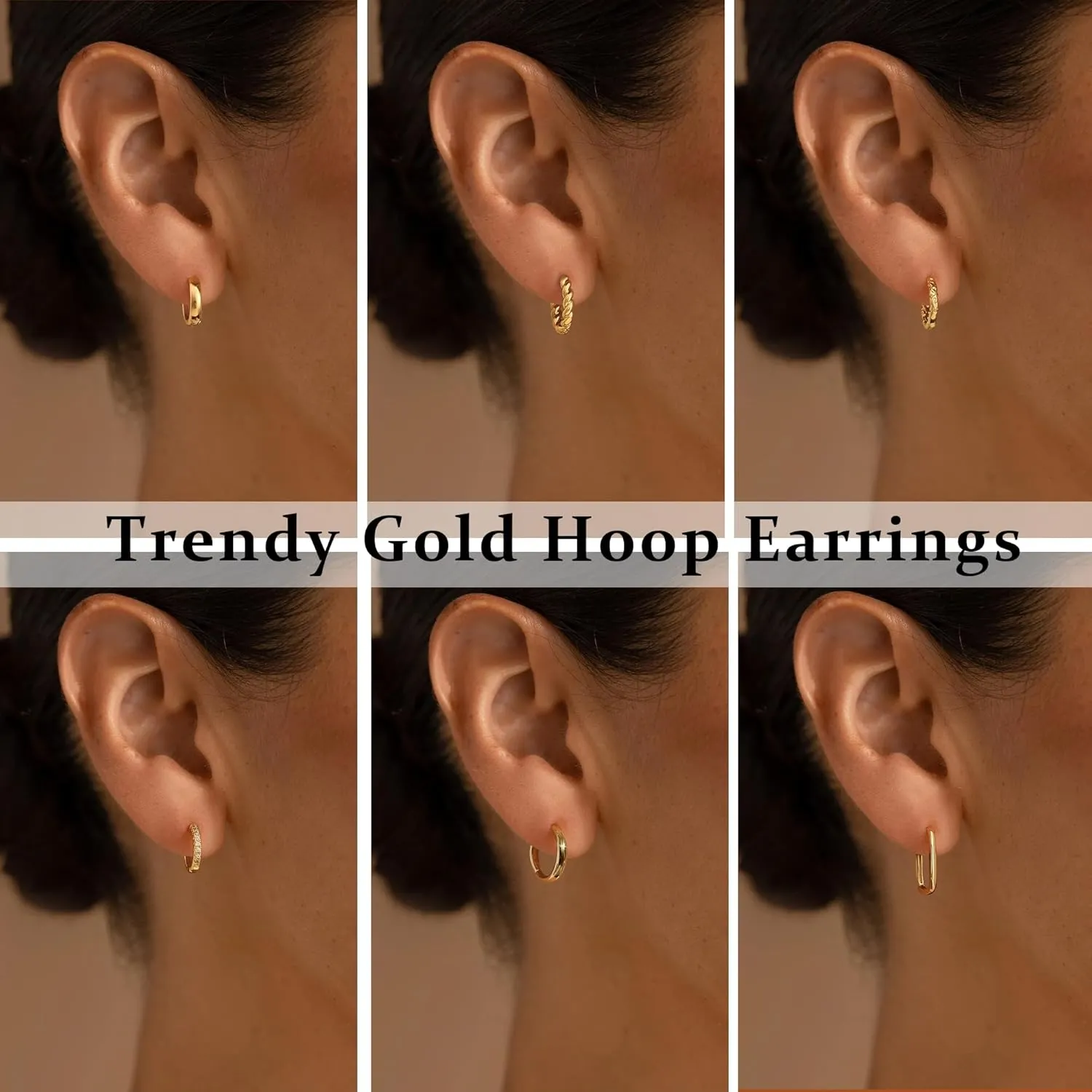 Moodear 6 Pairs Gold Hoop Earrings Set for Women 14K Gold Plated Hypoallergenic Thick Huggie Hoop Earrings Trendy Small Chunky Earrings Jewelry Gifts