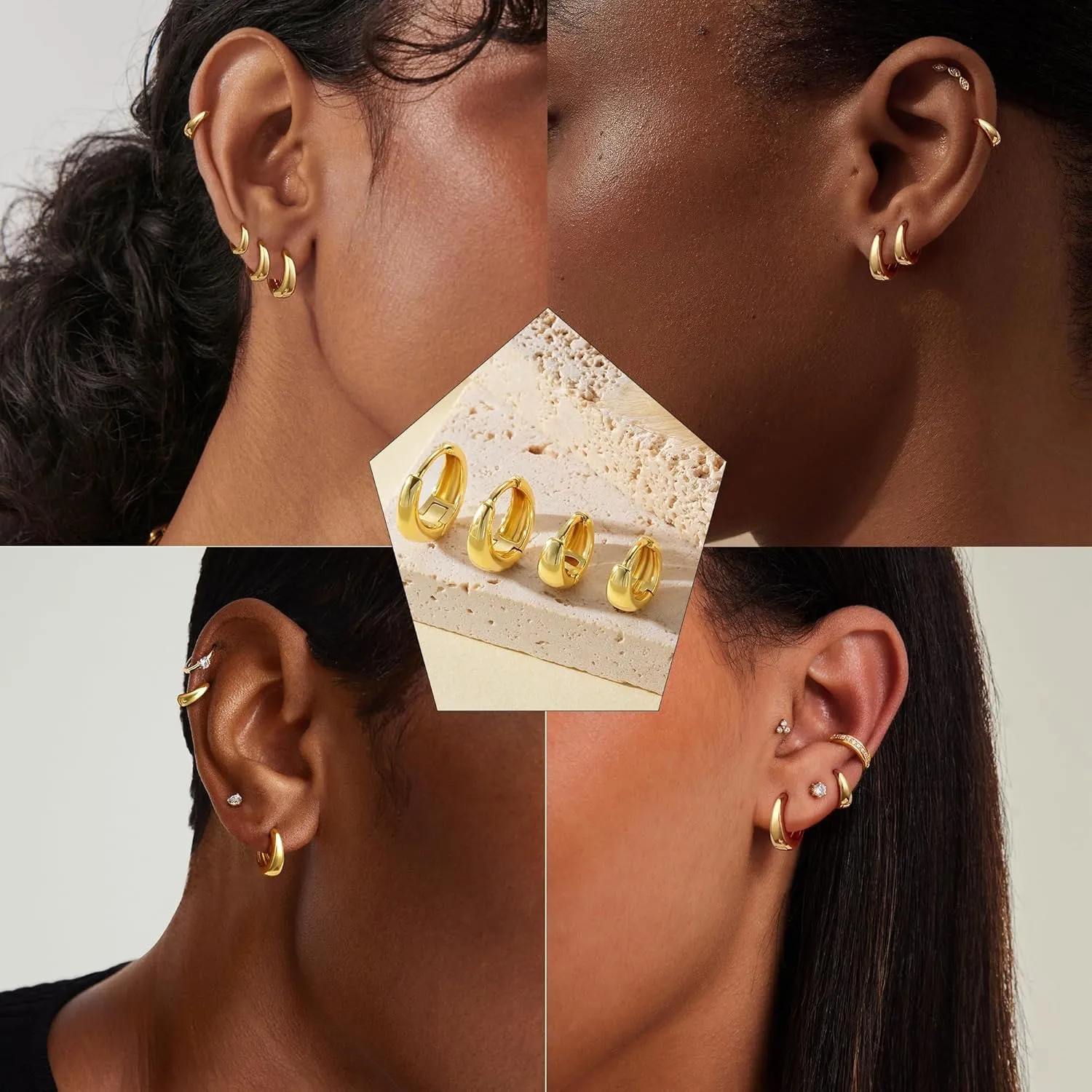 Moodear Thin Chunky Ear Cuffs Non Piercing for Women - Dainty 14K Gold Plated/Sterling Silver Cuff Earrings Trendy Cubic Zirconia Huggie Hoop Cartilage Earring Jewelry Gifts