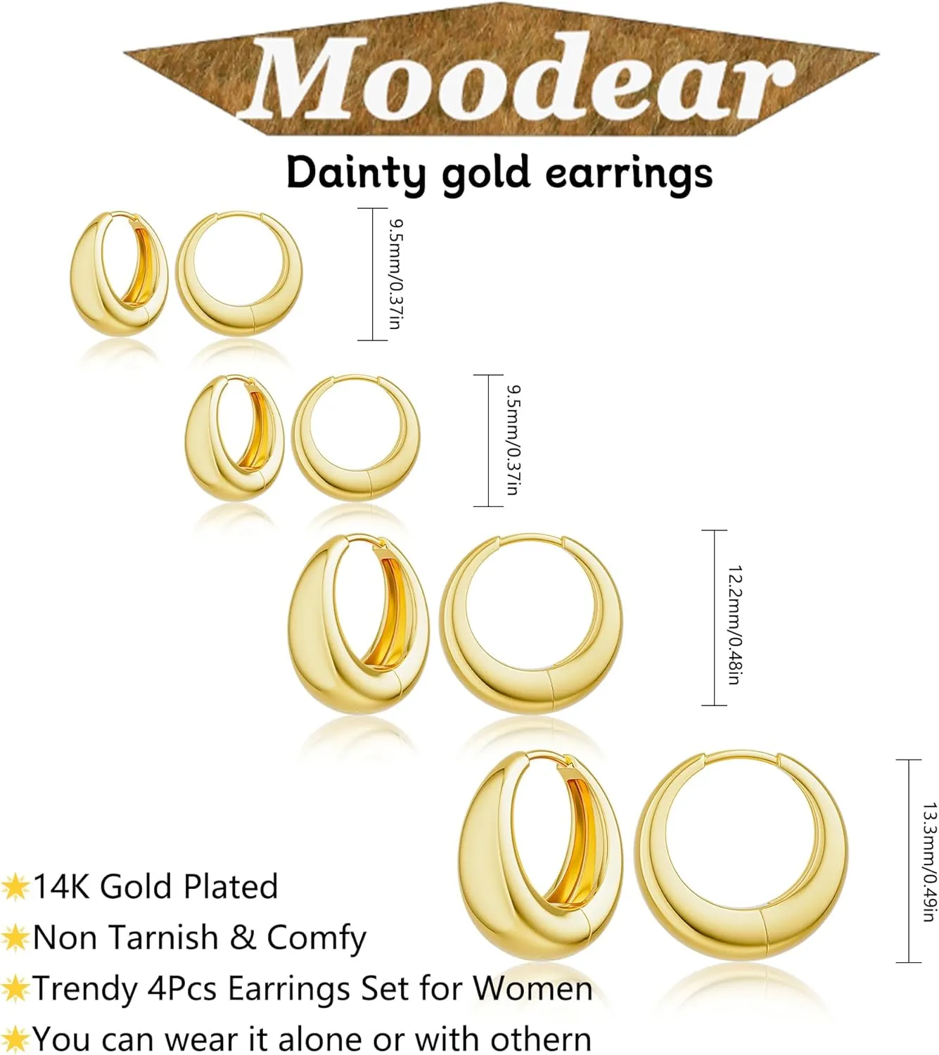 Moodear Thin Chunky Ear Cuffs Non Piercing for Women - Dainty 14K Gold Plated/Sterling Silver Cuff Earrings Trendy Cubic Zirconia Huggie Hoop Cartilage Earring Jewelry Gifts