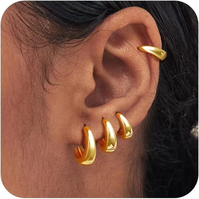 Moodear Thin Chunky Ear Cuffs Non Piercing for Women - Dainty 14K Gold Plated/Sterling Silver Cuff Earrings Trendy Cubic Zirconia Huggie Hoop Cartilage Earring Jewelry Gifts