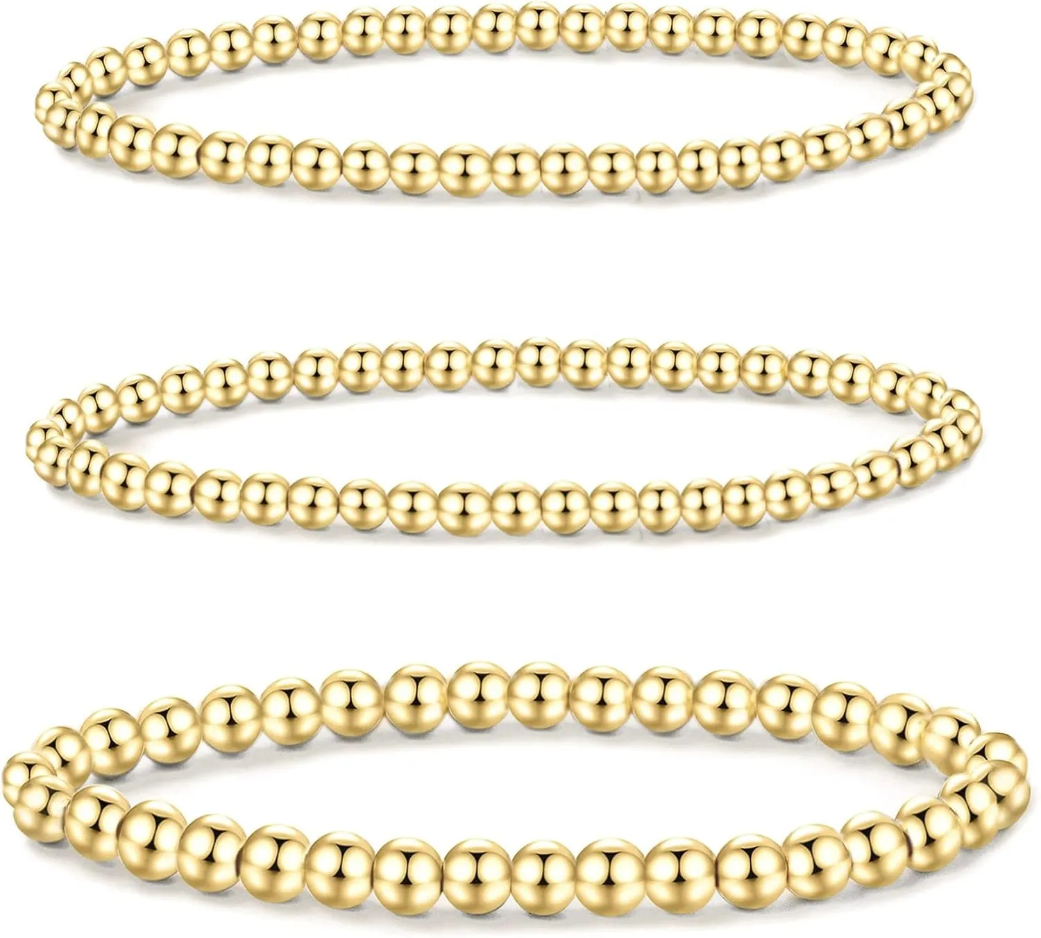 MOROTOLE 5PCS 14K Gold Plated Bracelets Set for Women Men Adjustable Hypoallergenic Stackable Stretch Bracelet Cuban Chunky Flat Link Chain Beaded Punk Gold Bracelets Jewelry Gifts for Women