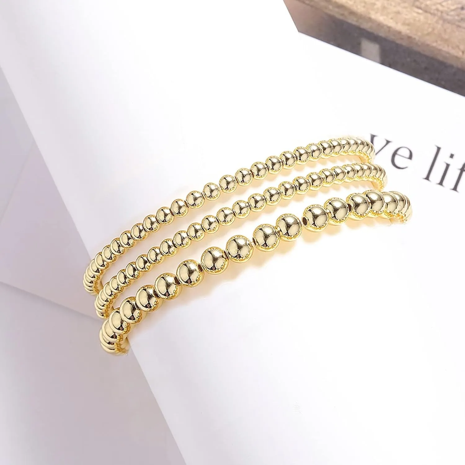 MOROTOLE 5PCS 14K Gold Plated Bracelets Set for Women Men Adjustable Hypoallergenic Stackable Stretch Bracelet Cuban Chunky Flat Link Chain Beaded Punk Gold Bracelets Jewelry Gifts for Women