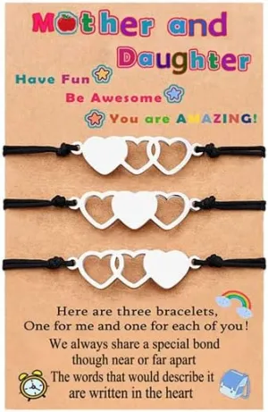 Mother Matching Love Heart Wish Bracelets String Charm Mommy and Me for Mother Wish Card Gift-A