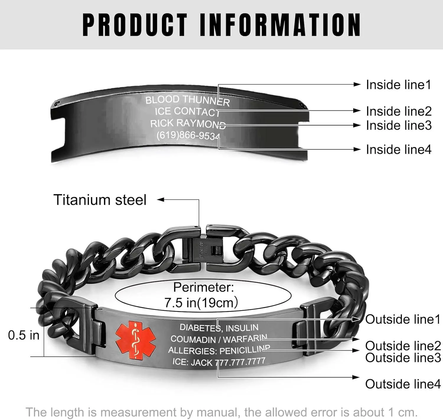 MOTICIUS Medical Alert Bracelets for Men Women Custom Medical ID Bracelet with Free Engraving Emergency Medical Alert Bracelets Wristband