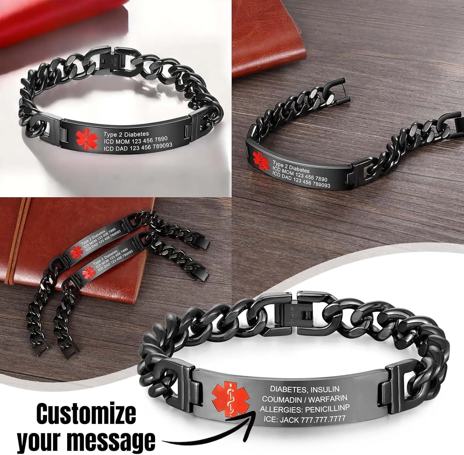 MOTICIUS Medical Alert Bracelets for Men Women Custom Medical ID Bracelet with Free Engraving Emergency Medical Alert Bracelets Wristband