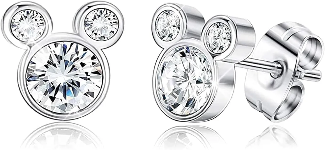 Mouse Shape Stud Earrings 925 Sterling Silver Stud Earrings for Women Jewelry (Mouse White)