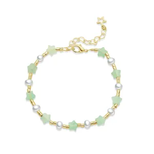 Natural Green Jade & Pearls Bracelets for Women, Natural Freshwater Pearls Jade Bracelets Adjusatble Jewelry Chain, Lucky Green Jade Jewelry for Mom Lover Her (14K Gold Plated)