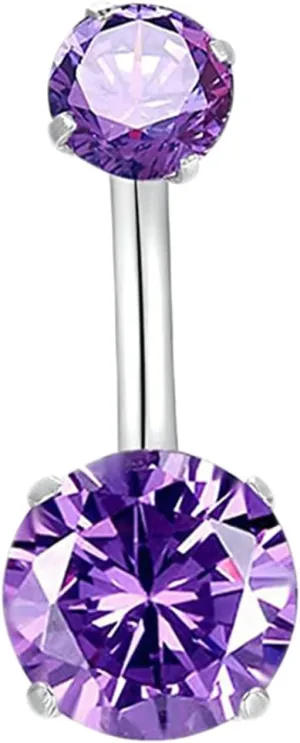 Navel Ring Surgical Stainless Steel, CZ Navel Rings for Women Long Round Purple Belly Rings