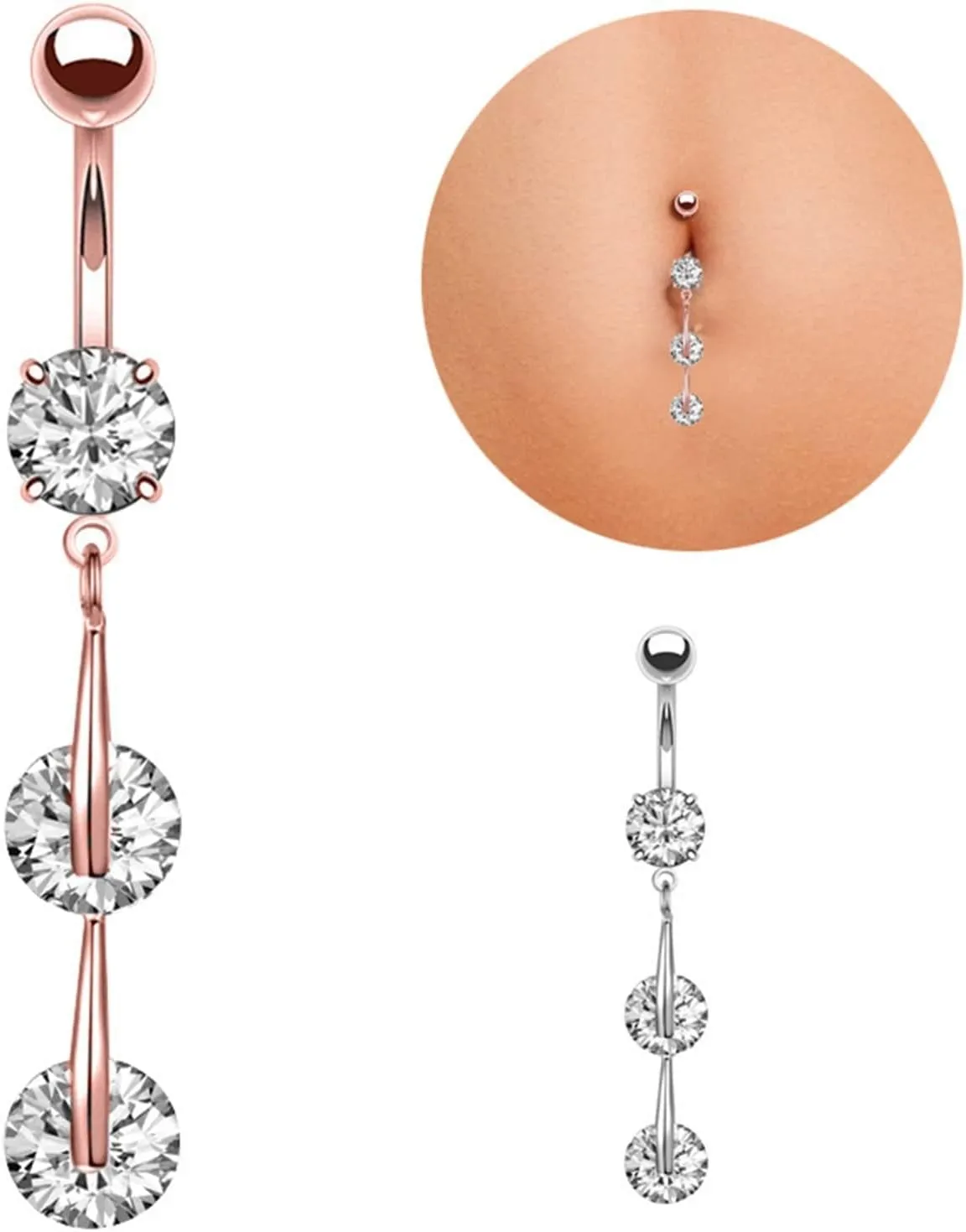 Navel Rings for Women, Belly Button Rings Dangle Stainless Steel Belly Button Rings Long Cubic Zirconia Belly Button Jewelry
