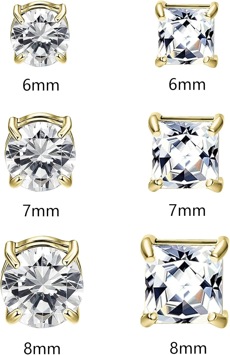 NEWITIN 6 Pairs Stainless Steel Stud Earrings for Men Clip on Earring Hypoallergenic Earring Inlaid Cubic Zirconia Unisex Non Piercing Clip Studs 6 7 8MM Diamond Earrings for Women Men