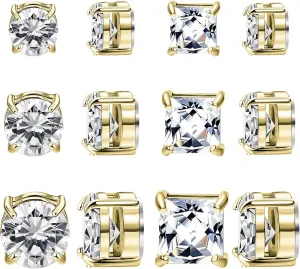 NEWITIN 6 Pairs Stainless Steel Stud Earrings for Men Clip on Earring Hypoallergenic Earring Inlaid Cubic Zirconia Unisex Non Piercing Clip Studs 6 7 8MM Diamond Earrings for Women Men
