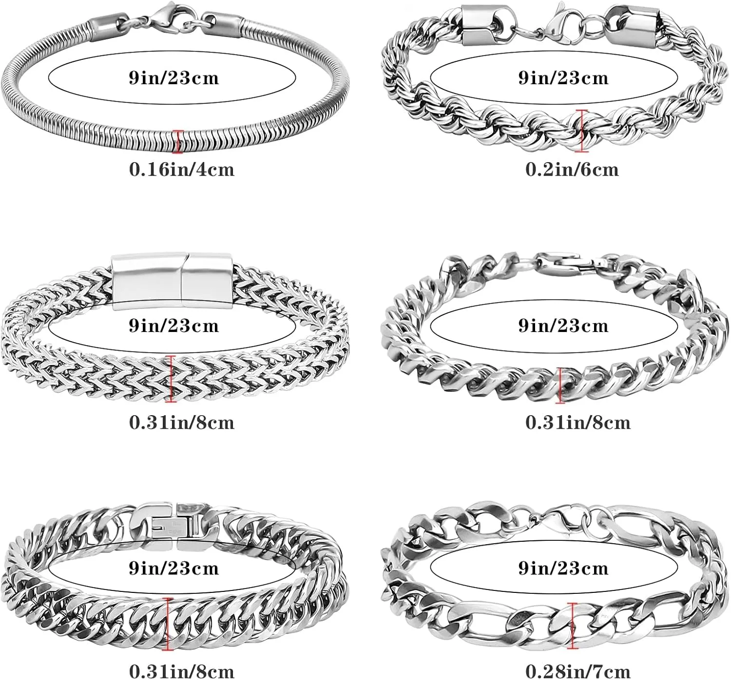 NEWITIN 7 Pieces Silver Jewelry Set for Men Stainless Steel Cuban Link Necklace Bracelet Vintage Ring Cuban Jewelry Set for Men Women