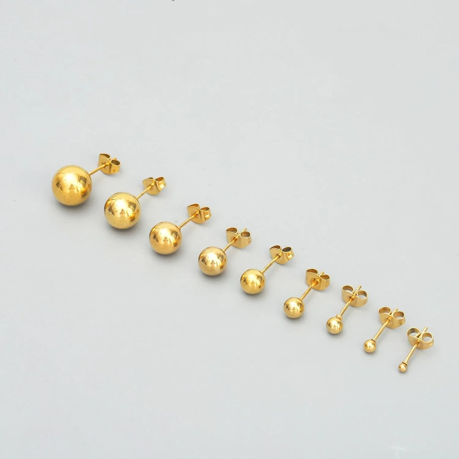NEWITIN 9 Pairs Gold Ball Stud Earrings for Women Hypoallergenic Earring 18K Gold Plated Ball Earrings Set 2-10 MM Small Studs for Women Men