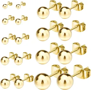 NEWITIN 9 Pairs Gold Ball Stud Earrings for Women Hypoallergenic Earring 18K Gold Plated Ball Earrings Set 2-10 MM Small Studs for Women Men