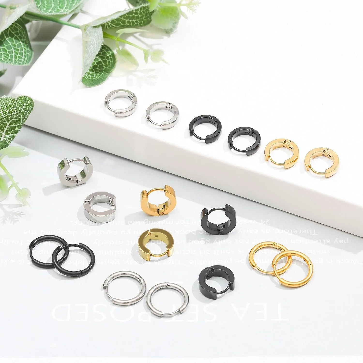 NEWITIN 9 Pairs Stainless Steel Hoop Earrings for Men Hypoallergenic Earring Huggie Cartilage Earring Set Gold Silver Black Small Hoop Earrings for Women Men