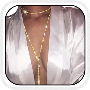 Nicute Rhinestone Long Necklace Jewelry Sparkly Crystal Choker Necklaces Sexy Beach Necklace Chain for Women
