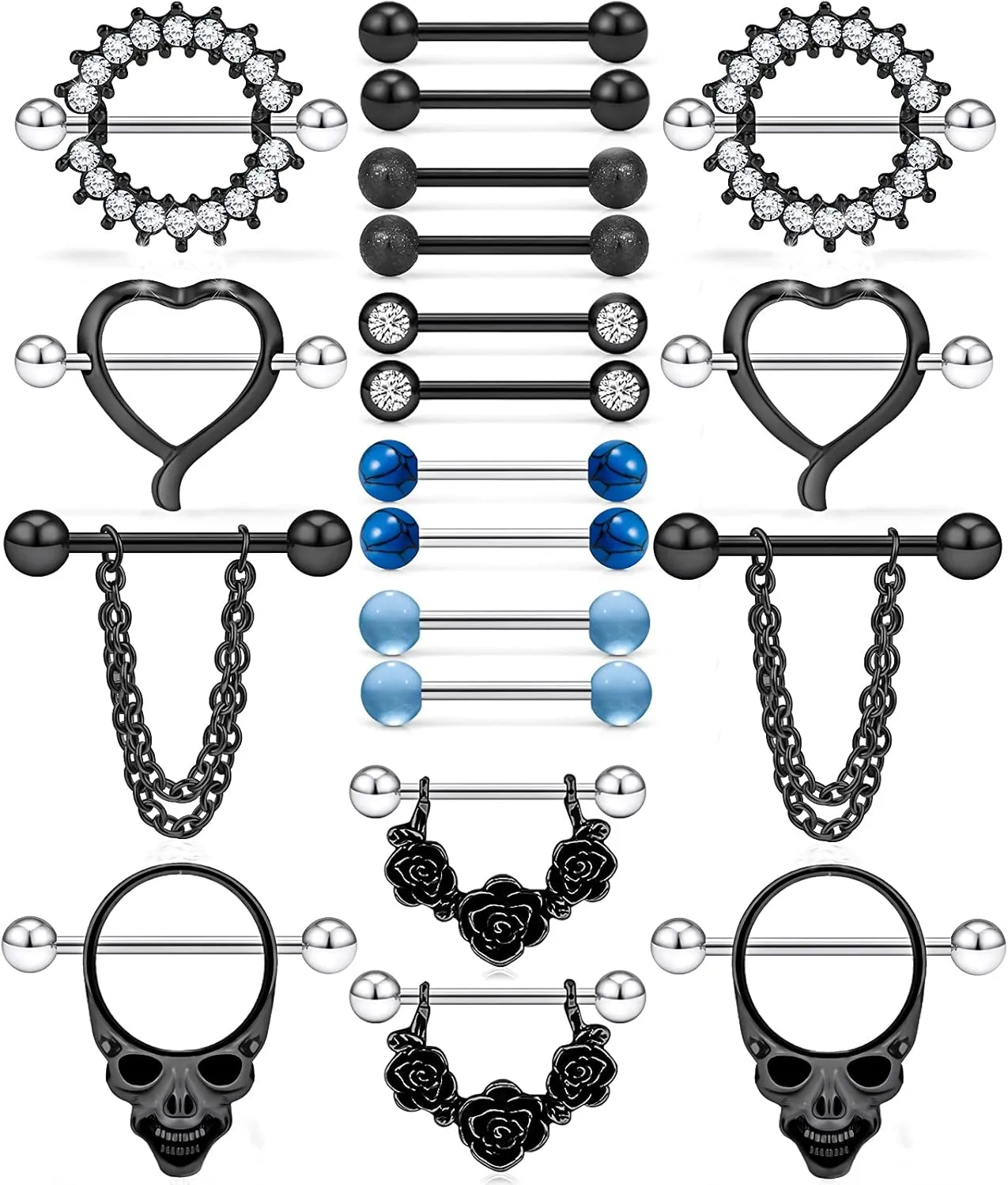 Nipple Rings for Women Nipple Piercing Jewelry 14G Nipple Rings Surgical Steel Screw Dangle Nipplerings Nipple Shield Ring Barbell Body Piercing Jewelry Set 5/8 Inch 16mm 10 Pairs