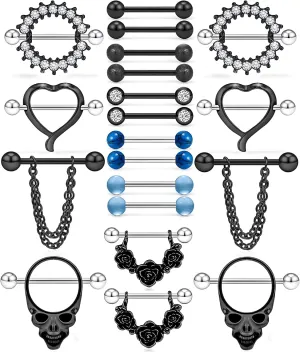 Nipple Rings for Women Nipple Piercing Jewelry 14G Nipple Rings Surgical Steel Screw Dangle Nipplerings Nipple Shield Ring Barbell Body Piercing Jewelry Set 5/8 Inch 16mm 10 Pairs