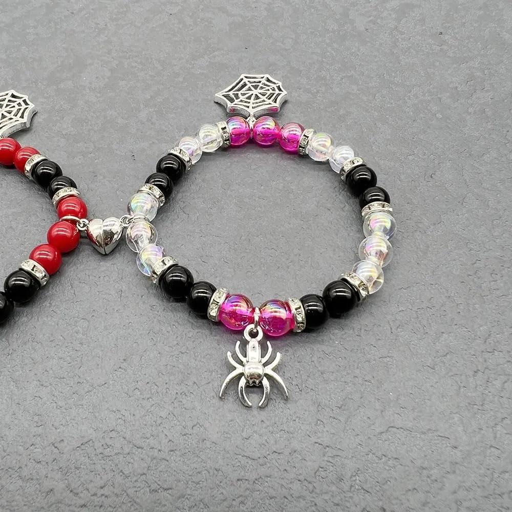 NIQIPOK Spider Bracelets for Couple Bracelets Spider Web Bracelet Relationship Friendship Promise Bracelet for Women Couple Best Friends Valentine's Day Halloween Jewelry Gift