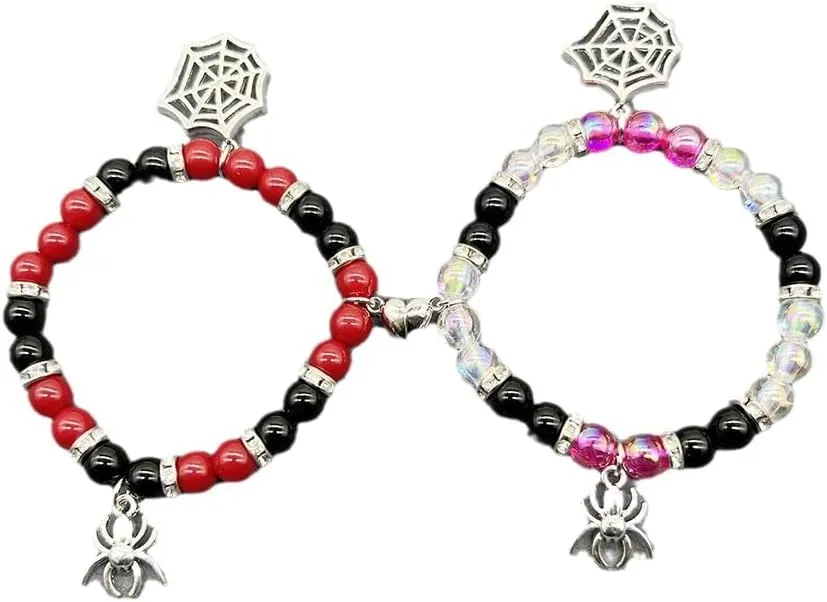 NIQIPOK Spider Bracelets for Couple Bracelets Spider Web Bracelet Relationship Friendship Promise Bracelet for Women Couple Best Friends Valentine's Day Halloween Jewelry Gift