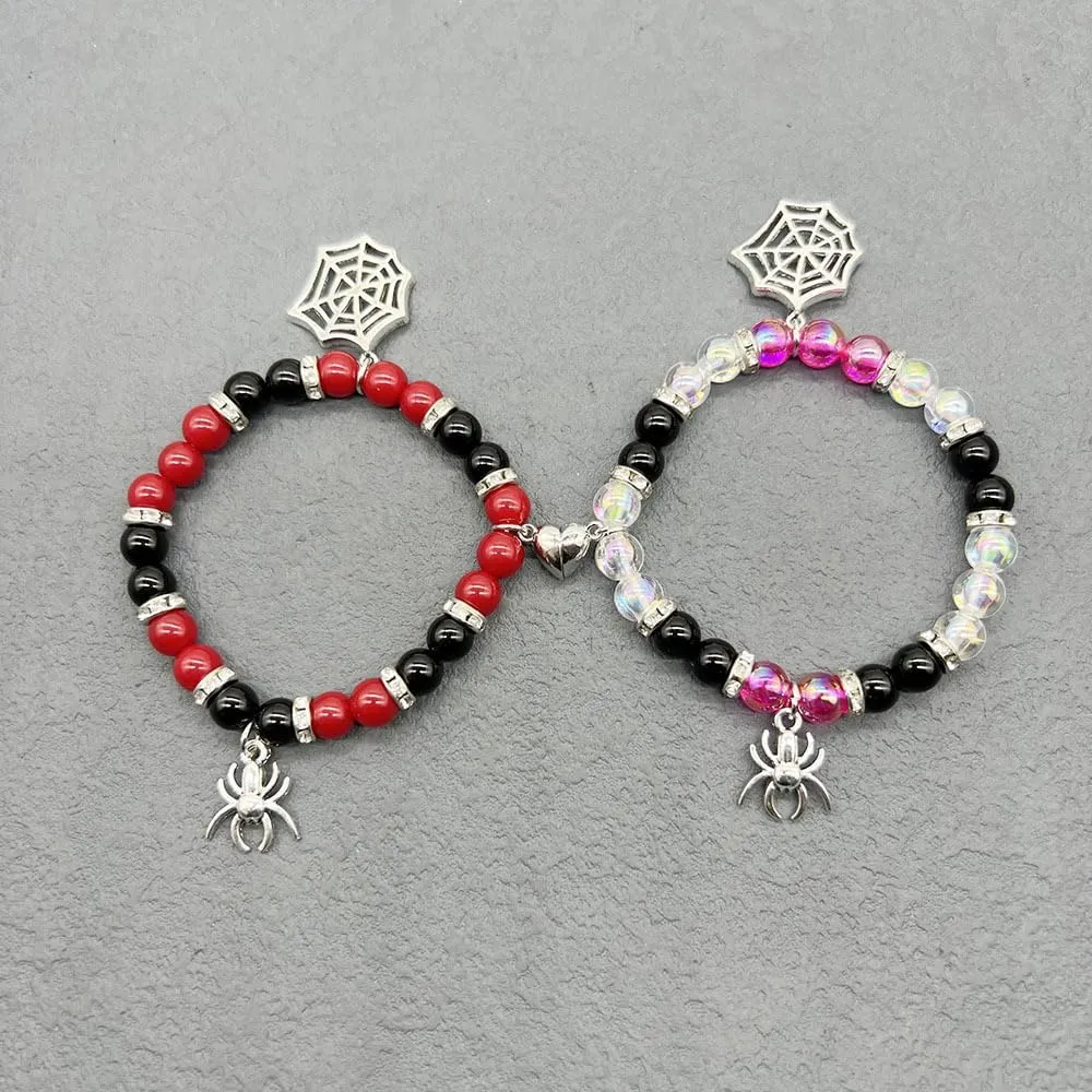 NIQIPOK Spider Bracelets for Couple Bracelets Spider Web Bracelet Relationship Friendship Promise Bracelet for Women Couple Best Friends Valentine's Day Halloween Jewelry Gift