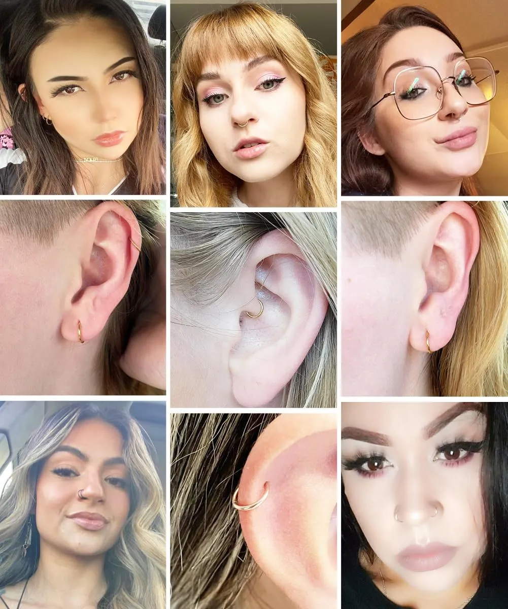 Nose Ring Septum Hoop 20G/18G/16G/14G/12G 316L Surgical Stainless Steel Hinged Seamless Earrings, Diameter 5MM-16MM, Gold/Silver/Black/Rose Gold/Rainbow Color