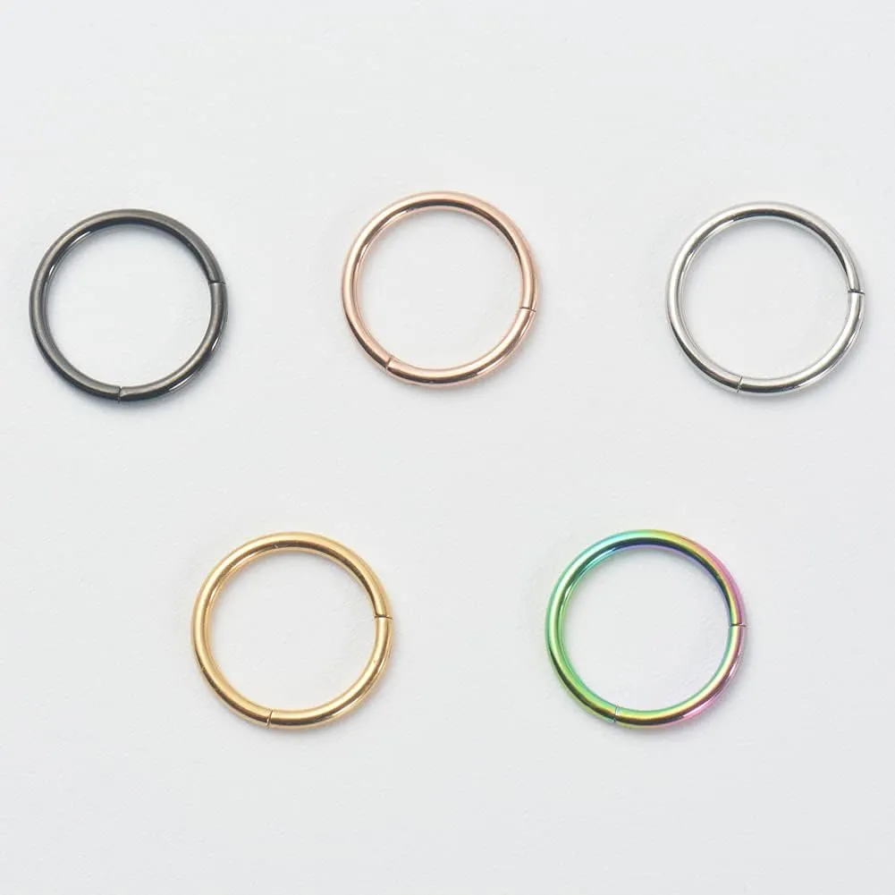 Nose Ring Septum Hoop 20G/18G/16G/14G/12G 316L Surgical Stainless Steel Hinged Seamless Earrings, Diameter 5MM-16MM, Gold/Silver/Black/Rose Gold/Rainbow Color