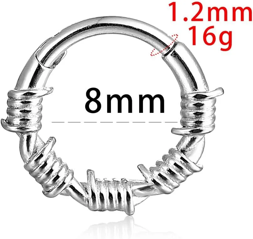 Nose rings hoops,1 Pack 16G/8mm Surgical Stainless Steel Septum Ring Hoop Jewelry Clicker Cartilage Earring Hinged Segment Daith Piercing