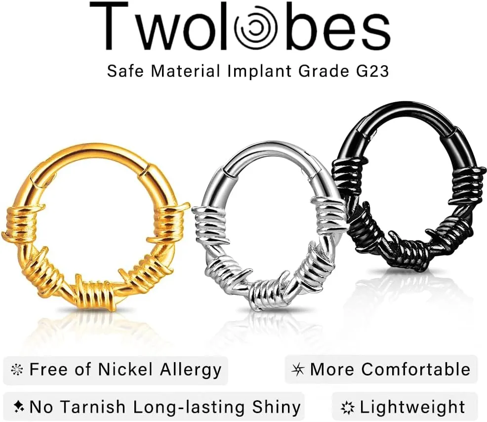 Nose rings hoops,1 Pack 16G/8mm Surgical Stainless Steel Septum Ring Hoop Jewelry Clicker Cartilage Earring Hinged Segment Daith Piercing