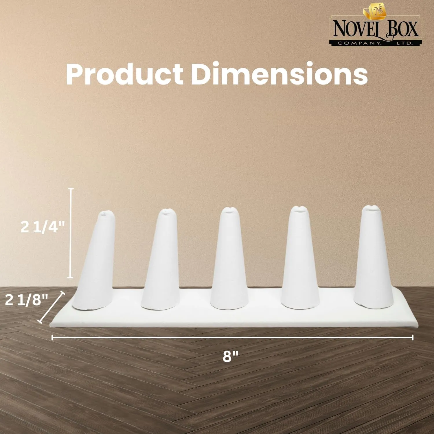 Novel Box White Leatherette Jewelry 5 Rings Finger Display Stand 8x2.12x2.2 Inches with Square Base - Ring Holder Organizer Stand for Selling or Personal Use - Display Stands for Rings