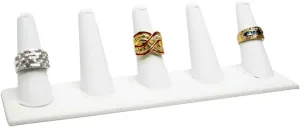 Novel Box White Leatherette Jewelry 5 Rings Finger Display Stand 8x2.12x2.2 Inches with Square Base - Ring Holder Organizer Stand for Selling or Personal Use - Display Stands for Rings