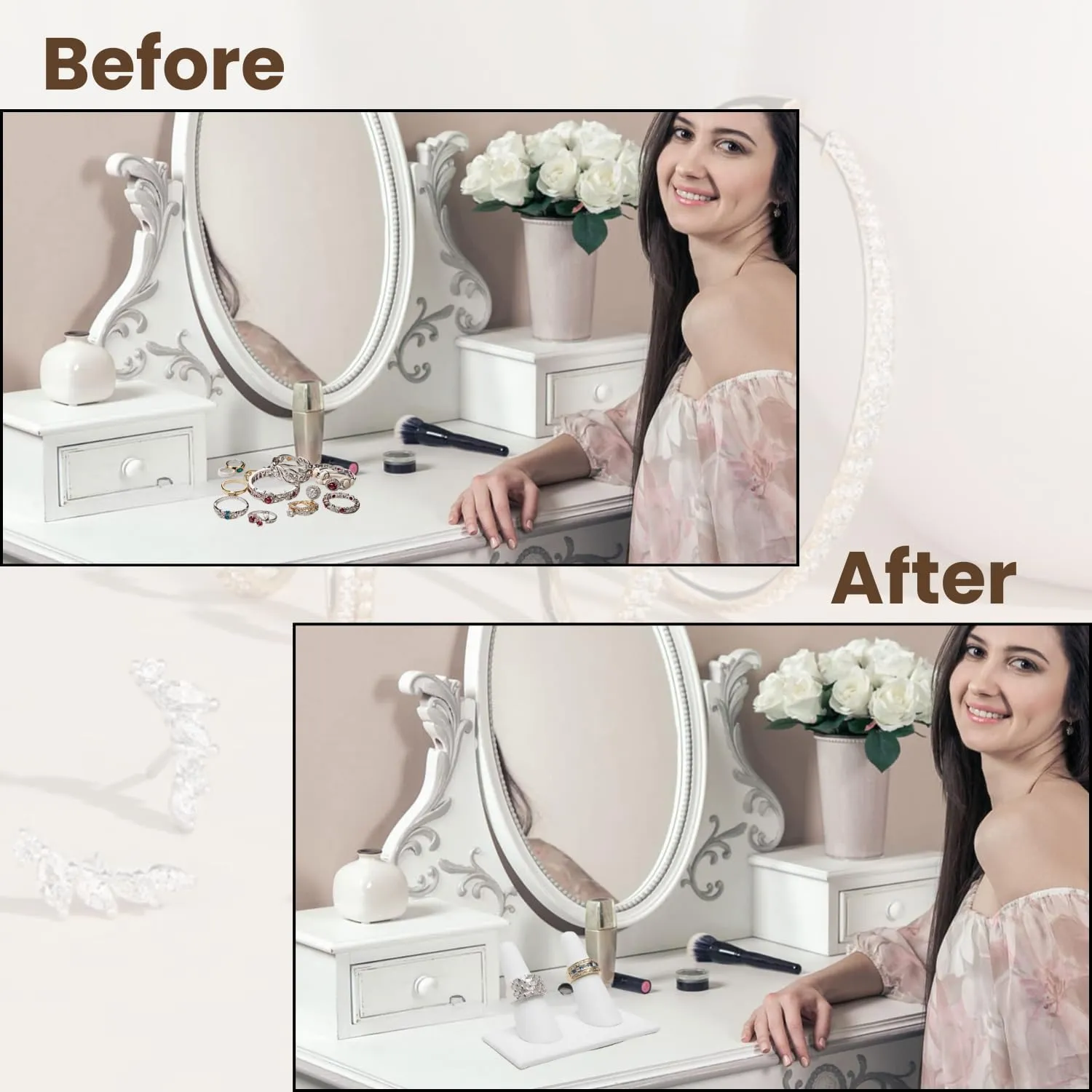 Novel Box White Leatherette Jewelry Ring Finger Display Stand 3.62x2.12x2.25 Inches with Square Base - Ring Holder Organizer Stand for Selling or Personal Use - Display Stands for Rings