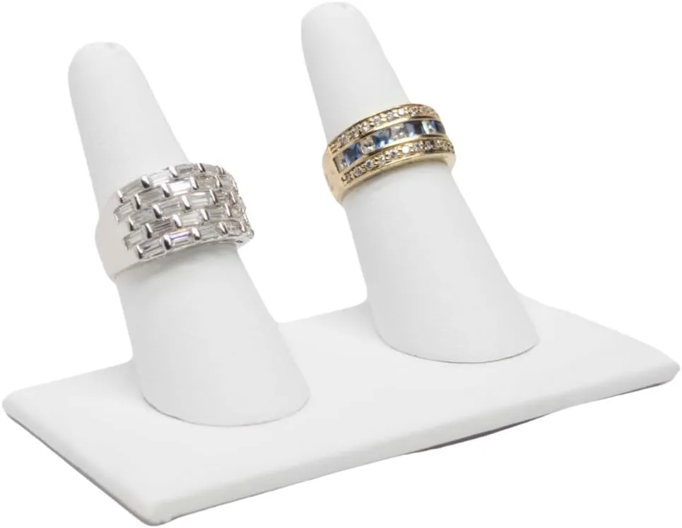 Novel Box White Leatherette Jewelry Ring Finger Display Stand 3.62x2.12x2.25 Inches with Square Base - Ring Holder Organizer Stand for Selling or Personal Use - Display Stands for Rings
