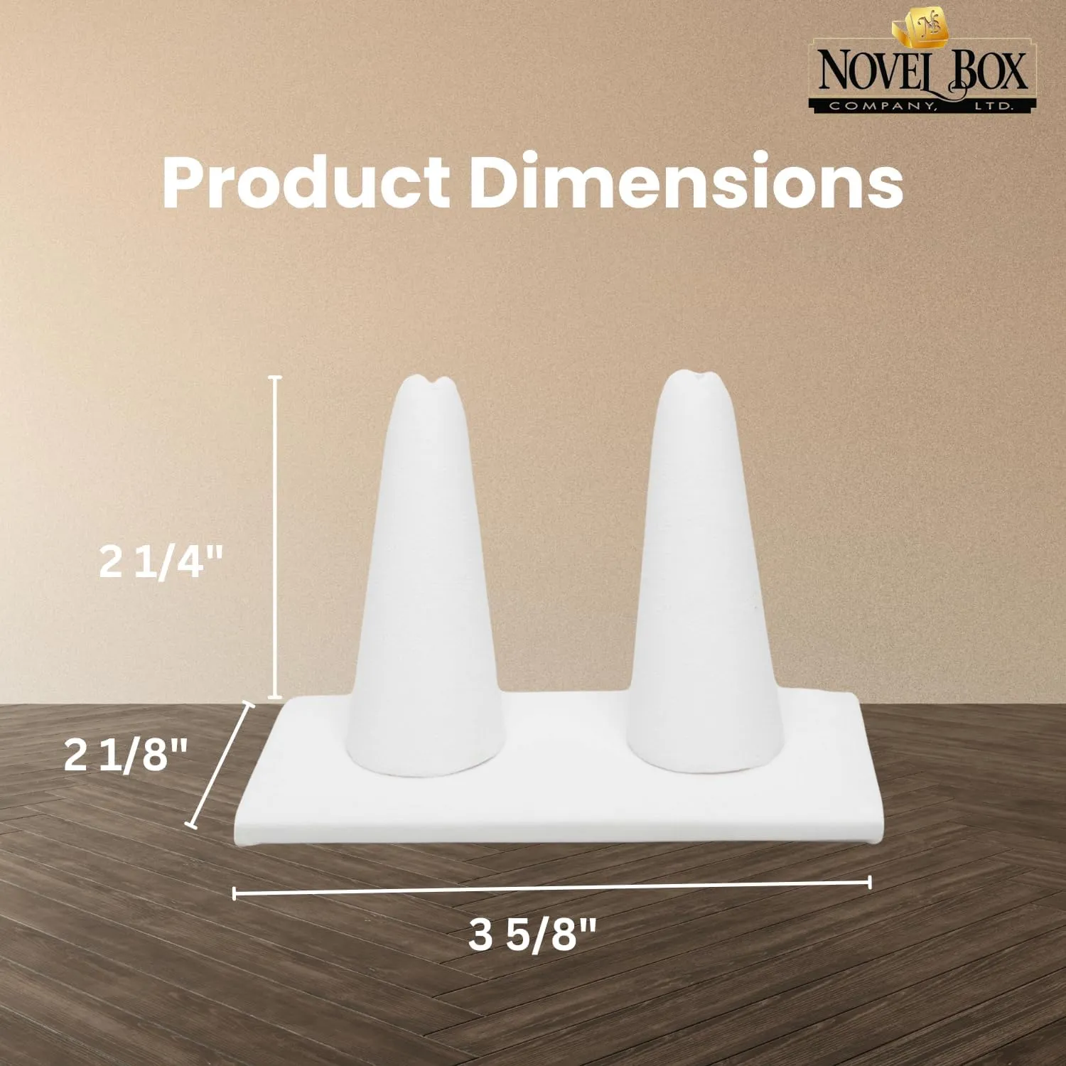 Novel Box White Leatherette Jewelry Ring Finger Display Stand 3.62x2.12x2.25 Inches with Square Base - Ring Holder Organizer Stand for Selling or Personal Use - Display Stands for Rings