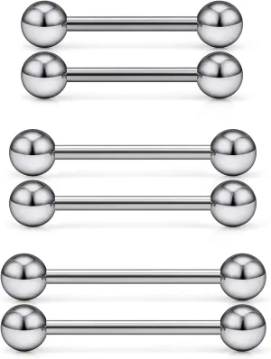 Ocptiy 16G 14G 12G Titanium Tongue Rings Nipple Piercing Jewelry Externally/Internally Threaded G23 Hypaollergenic Nipple Tongue Barbells Piercing Jewelry for Women Men 12mm 14mm 16mm 19mm Bars