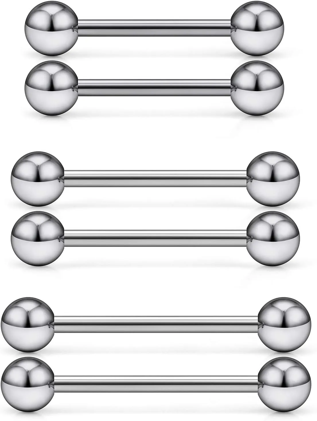 Ocptiy 16G 14G 12G Titanium Tongue Rings Nipple Piercing Jewelry Externally/Internally Threaded G23 Hypaollergenic Nipple Tongue Barbells Piercing Jewelry for Women Men 12mm 14mm 16mm 19mm Bars