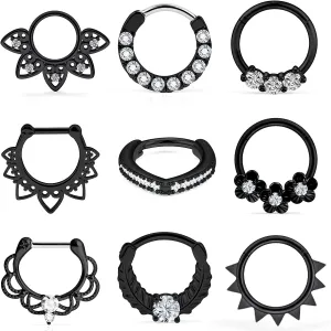 Ocptiy 16G Hinged Septum Clicker 316L Surgical Steel Septum Nose Rings Earrings Hoops Piercing Jewelry for Men Women 10mm 9pcs